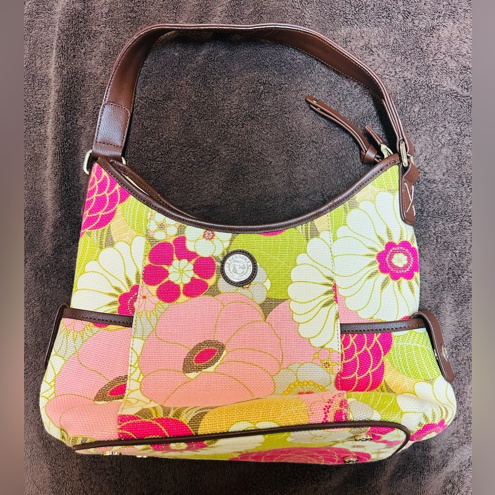 Spartina 449 Daufuskie Island Floral Shoulder Hobo Bag Purse Handbag EUC